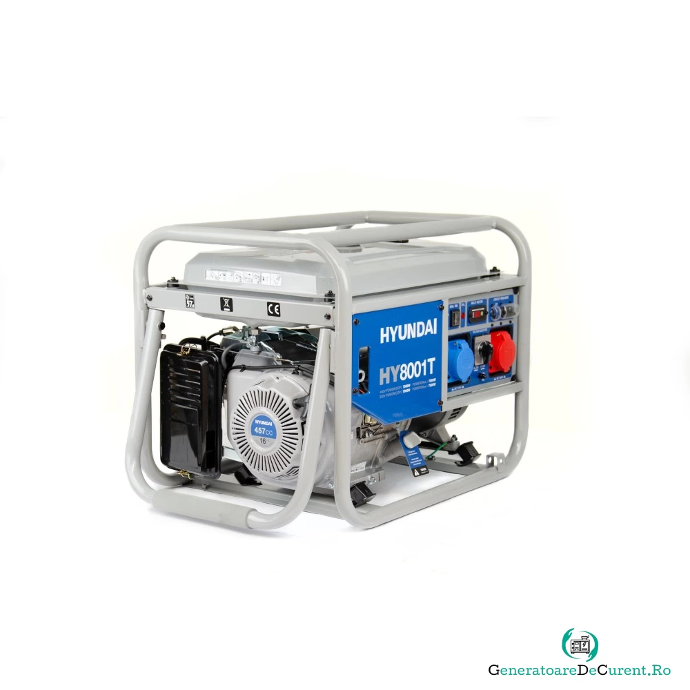 Generator de curent trifazat Hyundai HY-8001T, 7 KW , 2 prize x 230 V, benzina, 25 l la 3,864.26 lei ron